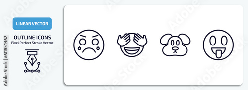 emoji outline icons set. emoji thin line icons pack included cry emoji, shy dog tongue vector.