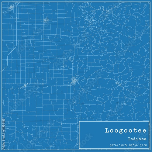 Blueprint US city map of Loogootee, Indiana.
