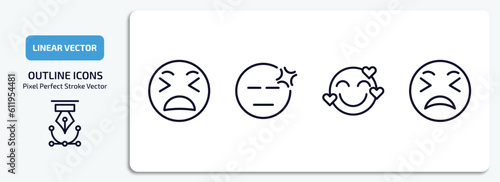 emoji outline icons set. emoji thin line icons pack included tired emoji, headache in love exhausted vector.