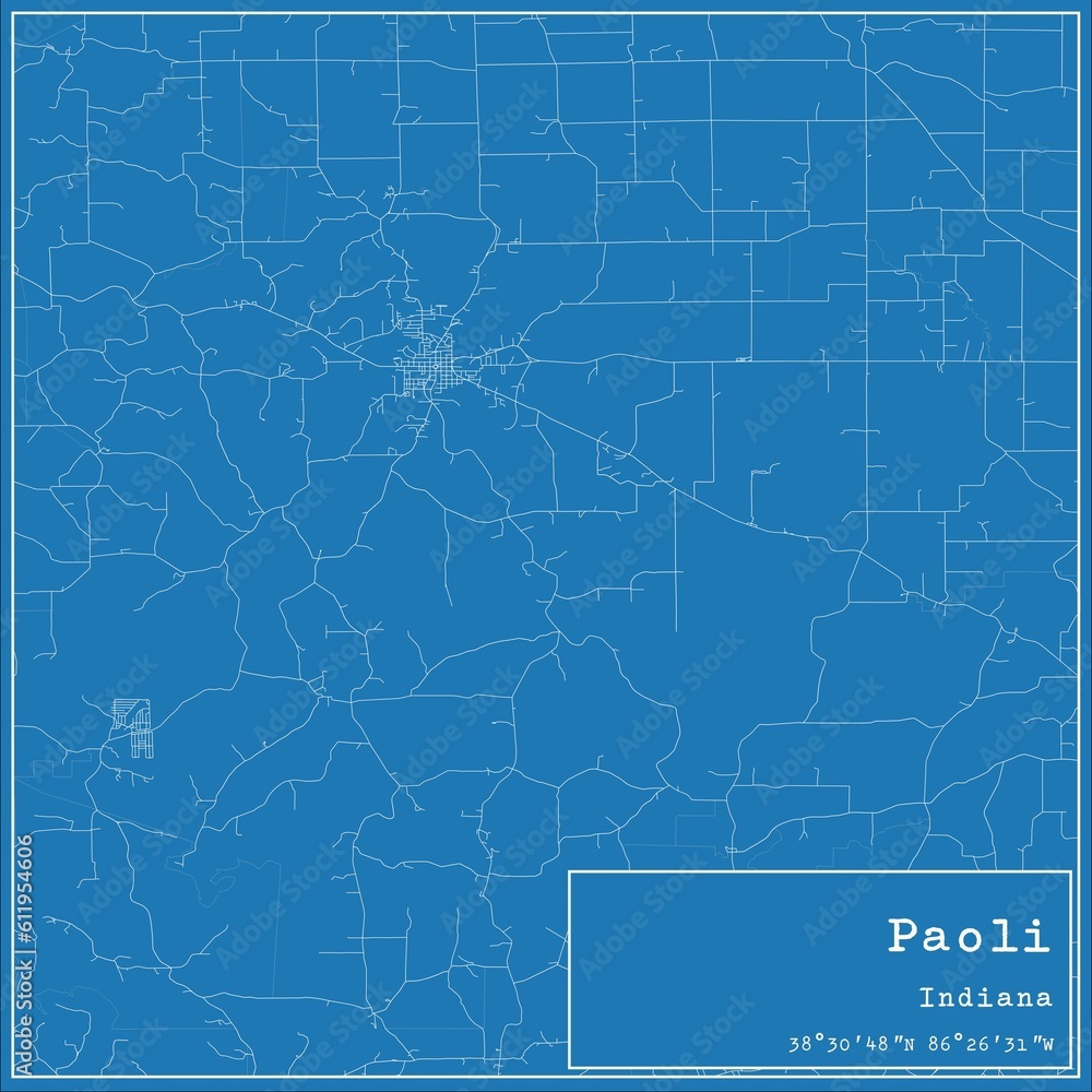Blueprint US city map of Paoli, Indiana.