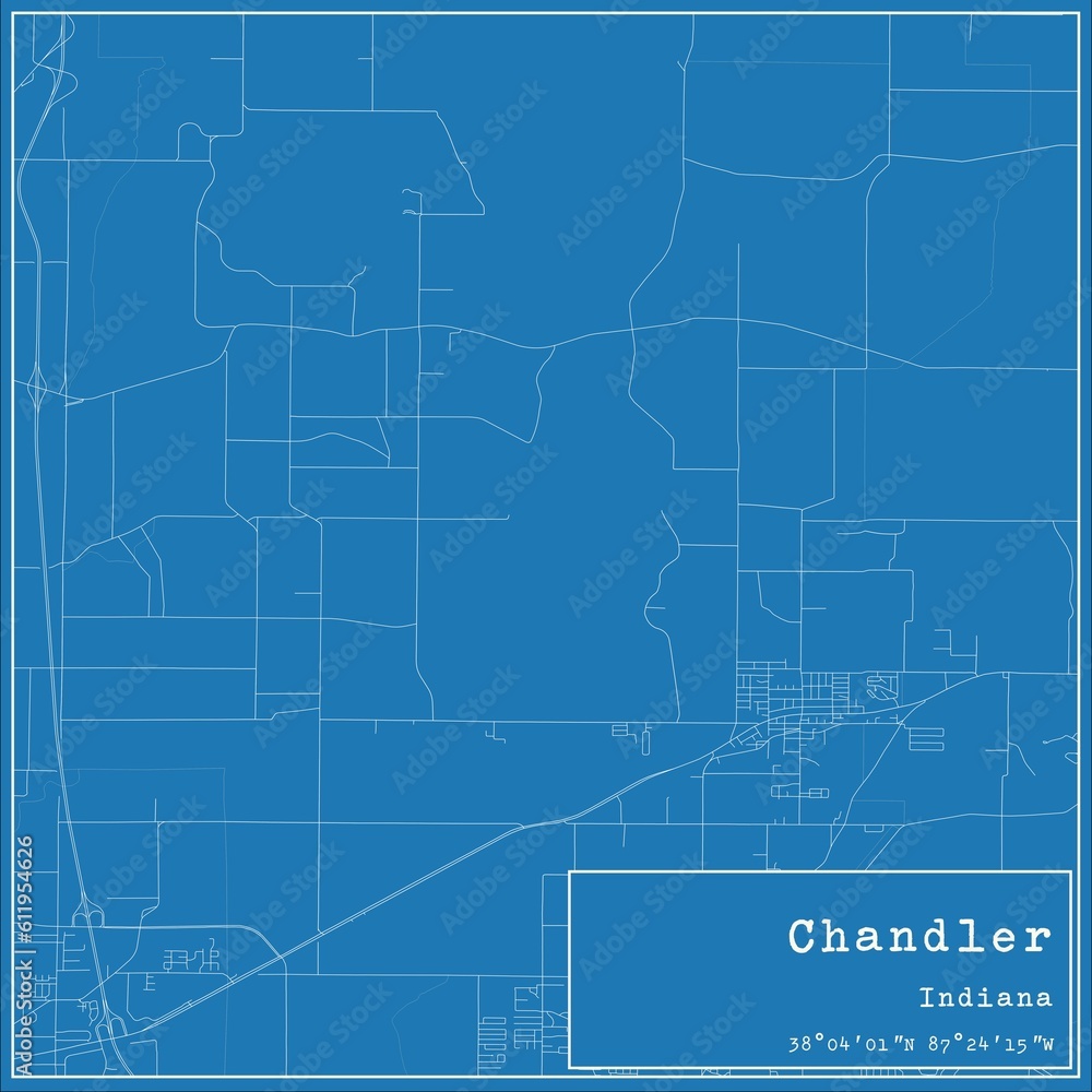 Blueprint US city map of Chandler, Indiana.