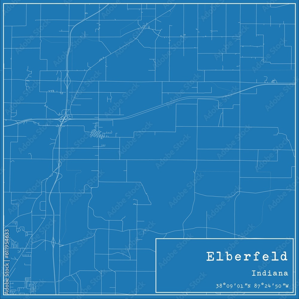 Blueprint US city map of Elberfeld, Indiana.