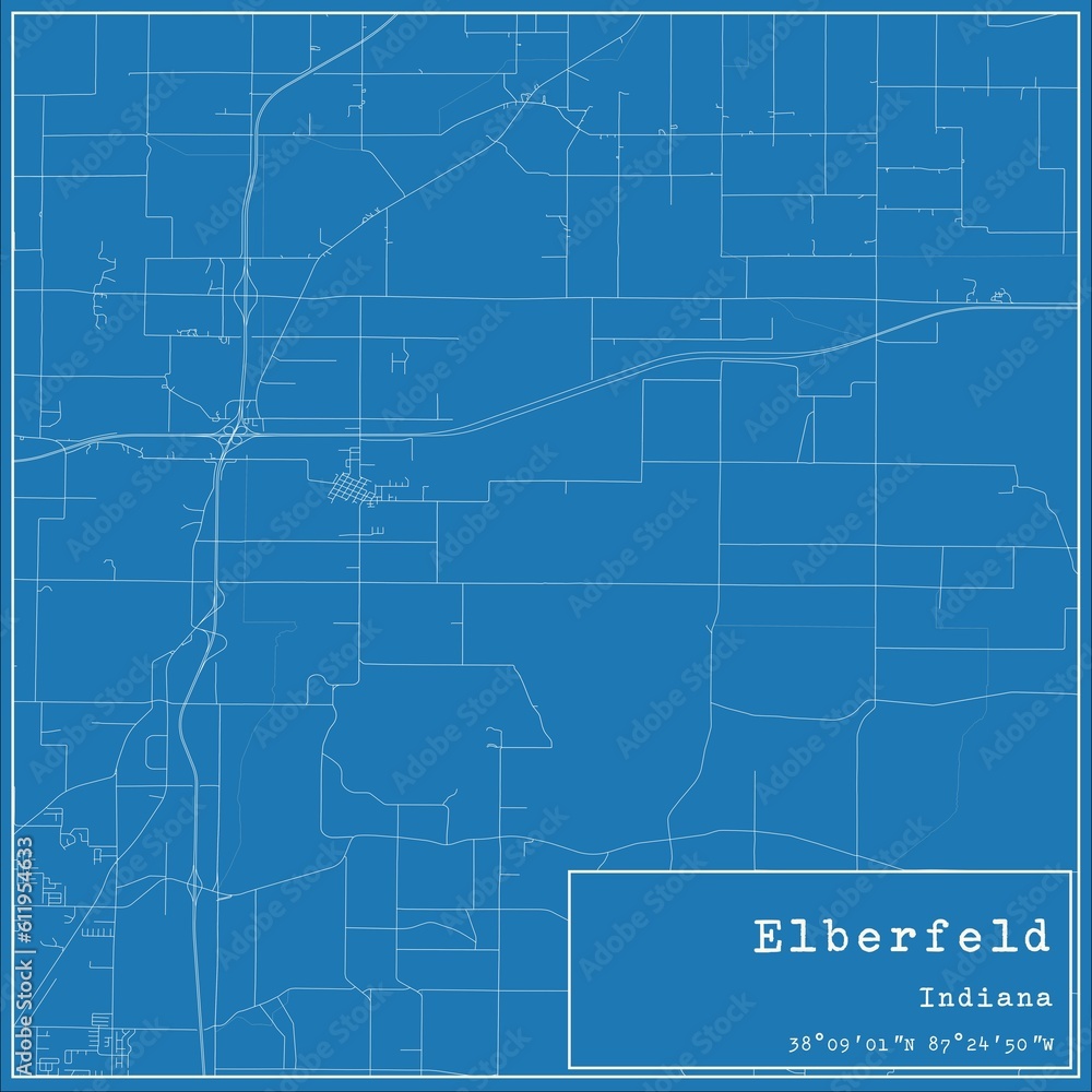 Obraz premium Blueprint US city map of Elberfeld, Indiana.
