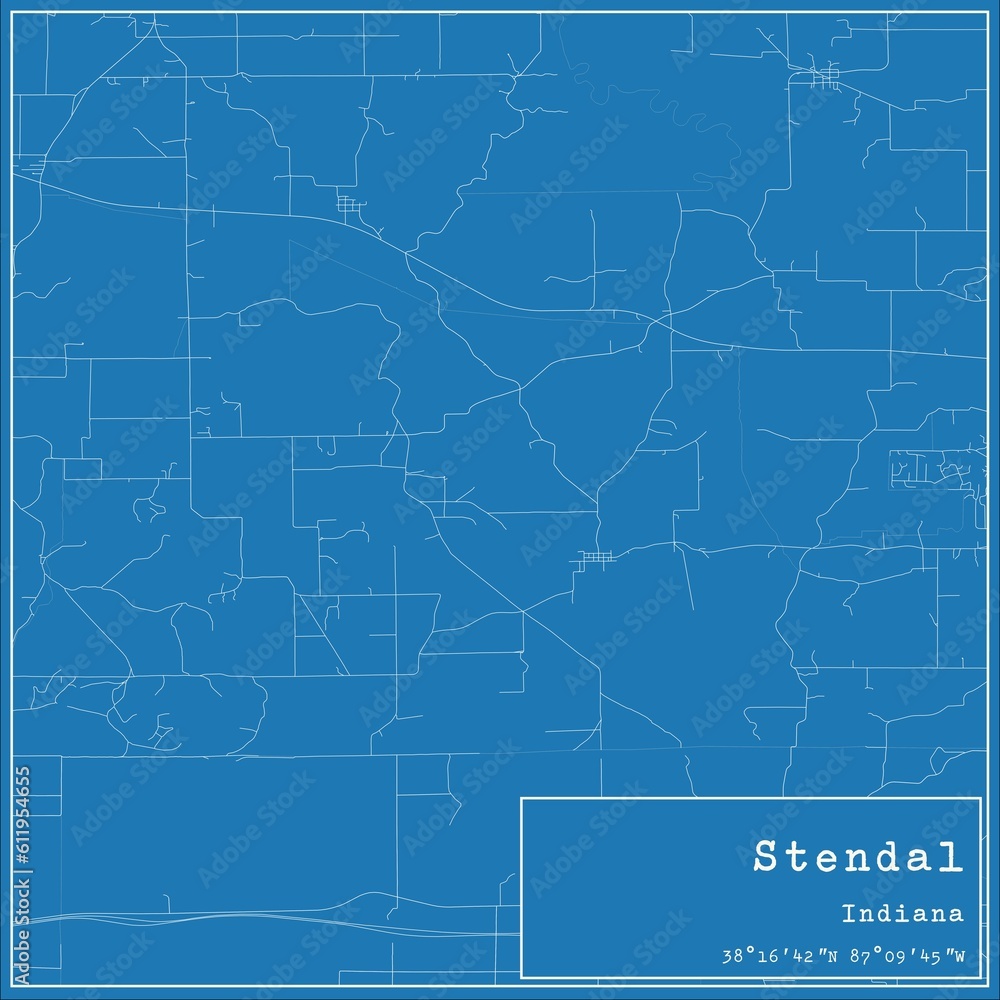 Blueprint US city map of Stendal, Indiana.