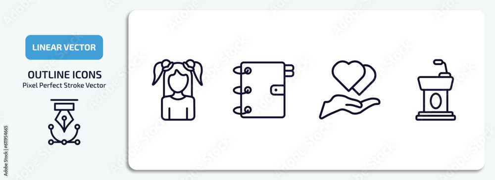 electronic devices outline icons set. electronic devices thin line icons pack included kid, school agenda, hand care, cell phone vector.