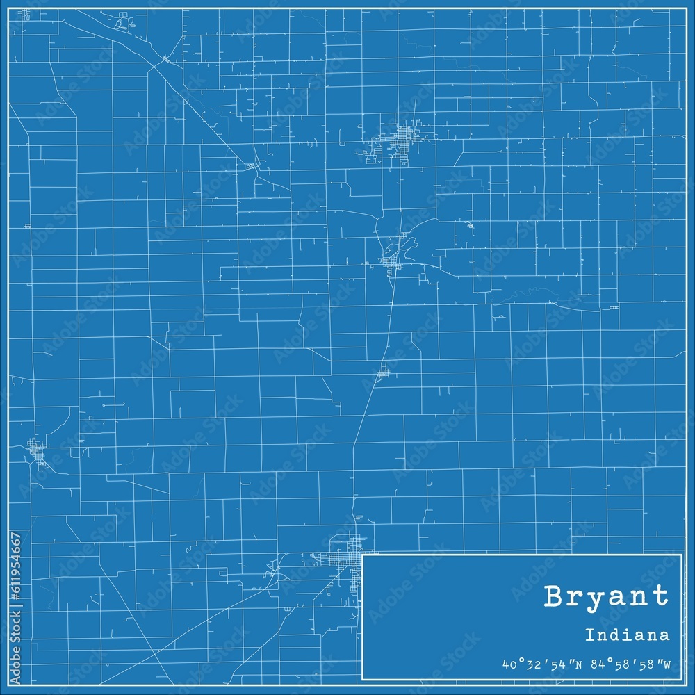 Obraz premium Blueprint US city map of Bryant, Indiana.
