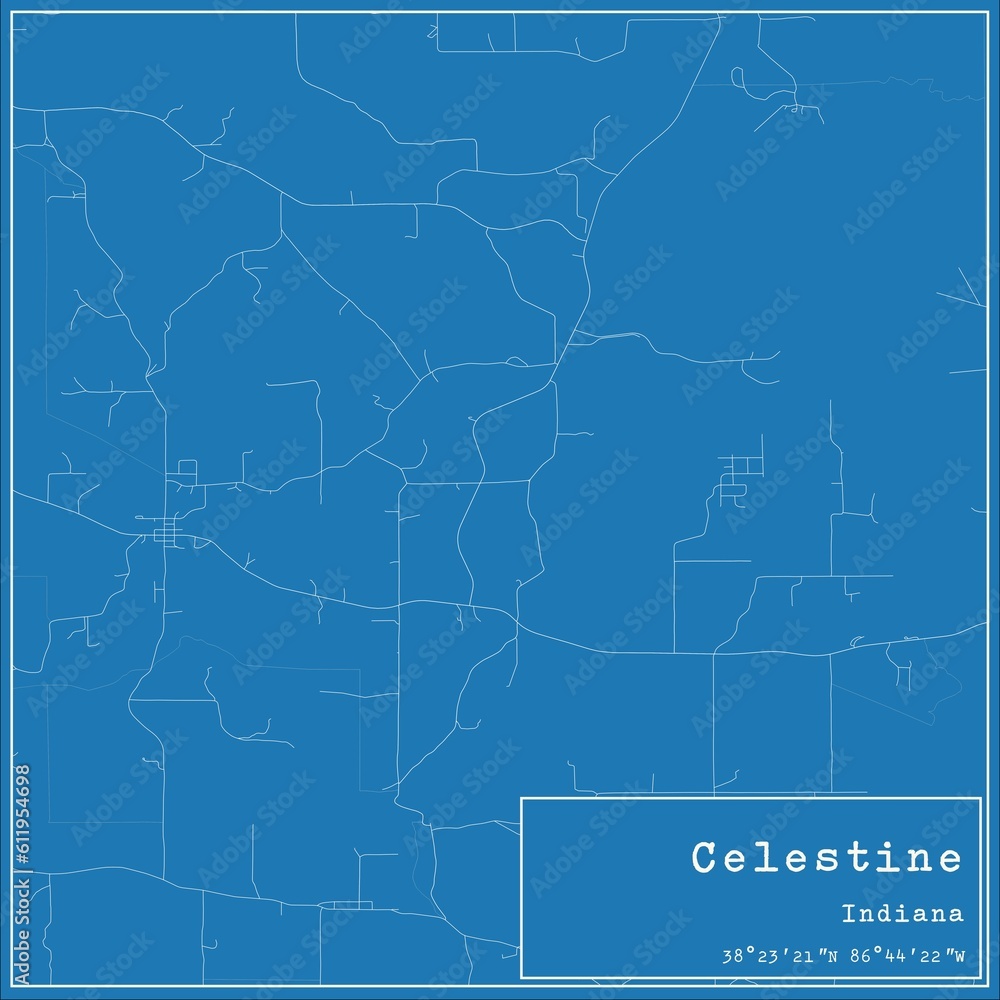 Blueprint US city map of Celestine, Indiana. Blueprint US city map of Celestine, Indiana.