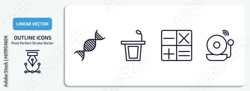 education outline icons set. education thin line icons pack included dna, lectern, maths, school bell vector.