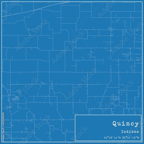 Blueprint US city map of Quincy, Indiana. photo