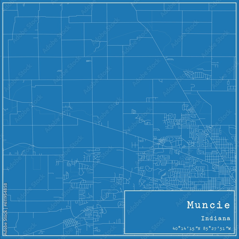 Blueprint US city map of Muncie, Indiana. Blueprint US city map of Muncie, Indiana.