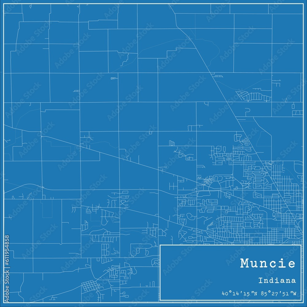 Blueprint US city map of Muncie, Indiana.