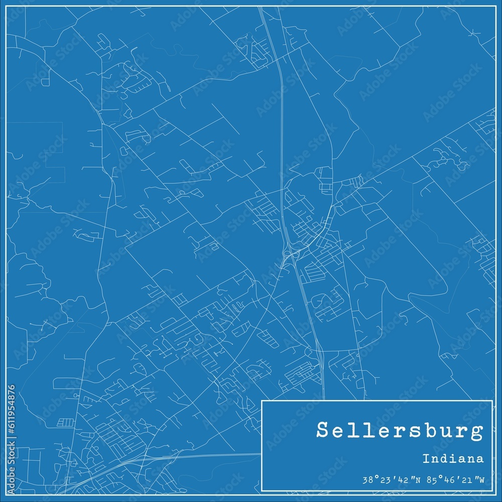 Blueprint US city map of Sellersburg, Indiana.