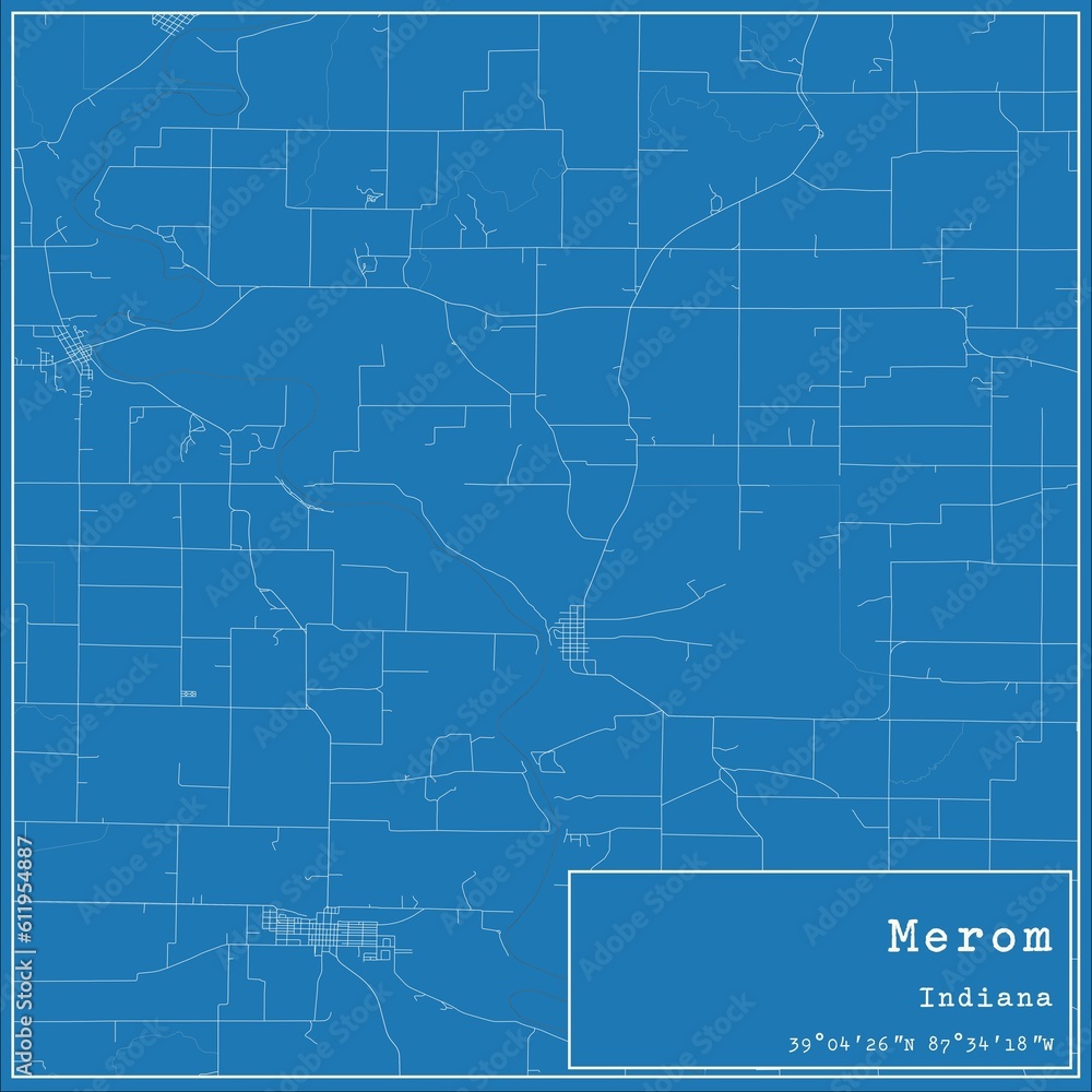 Blueprint US city map of Merom, Indiana.