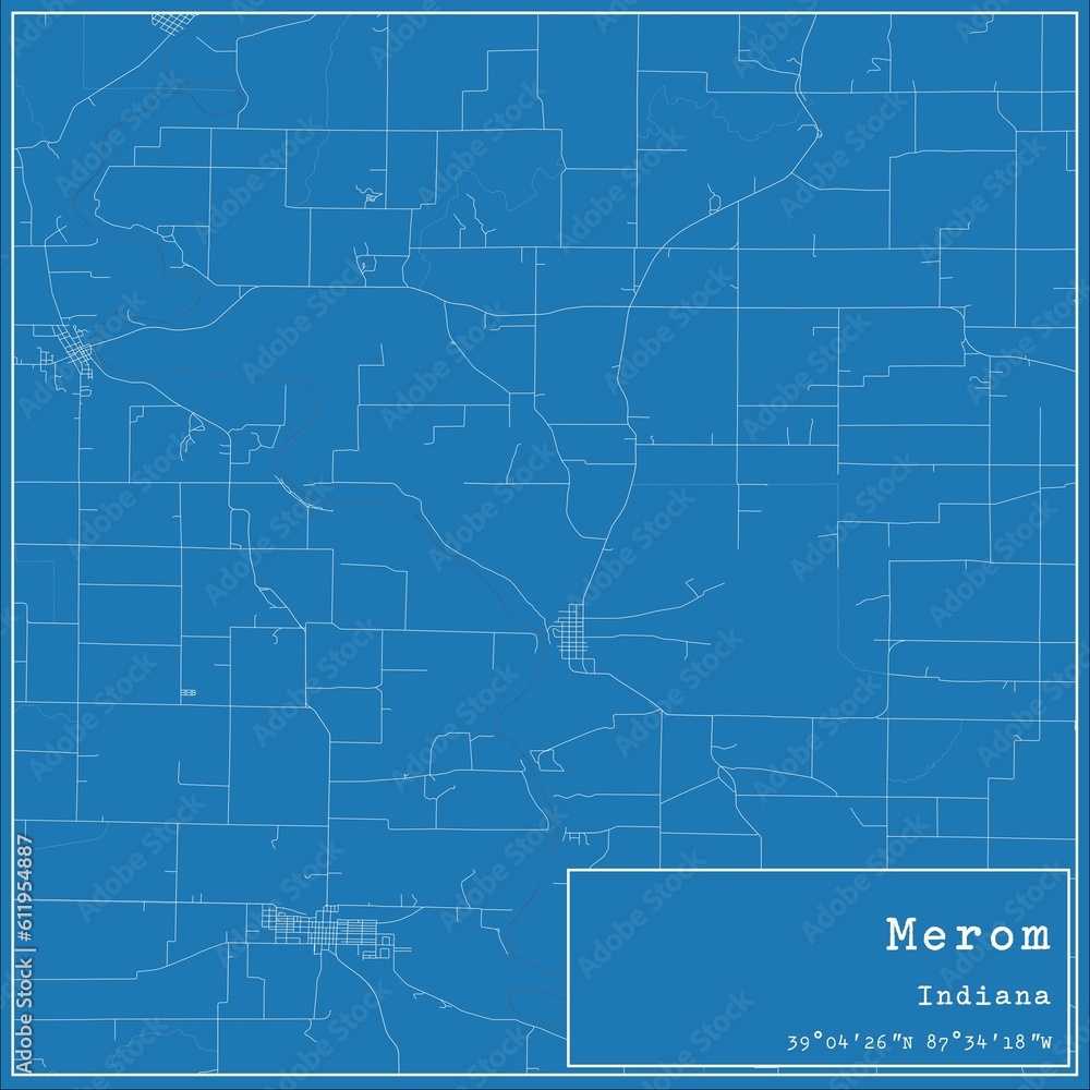 Obraz premium Blueprint US city map of Merom, Indiana.