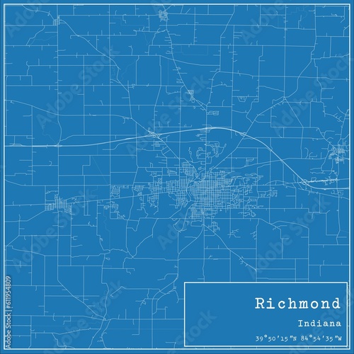 Blueprint US city map of Richmond, Indiana.