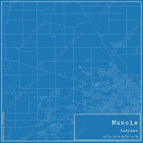 Blueprint US city map of Muncie, Indiana.