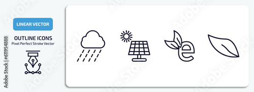 ecology outline icons set. ecology thin line icons pack included raining, solar energy, eco e, eco vector.
