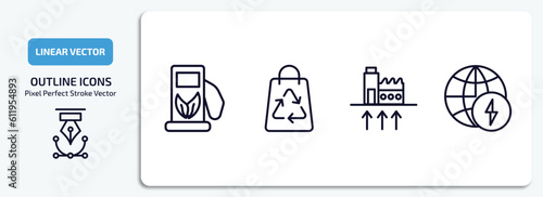 ecology outline icons set. ecology thin line icons pack included eco fuel, recycled bag, geothermal energy, energy globe vector.