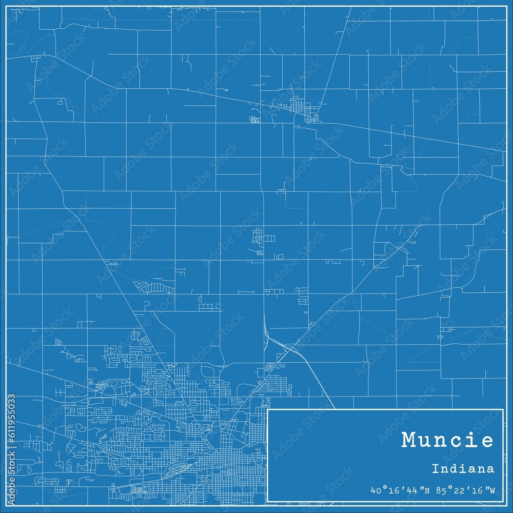 Fototapeta premium Blueprint US city map of Muncie, Indiana.