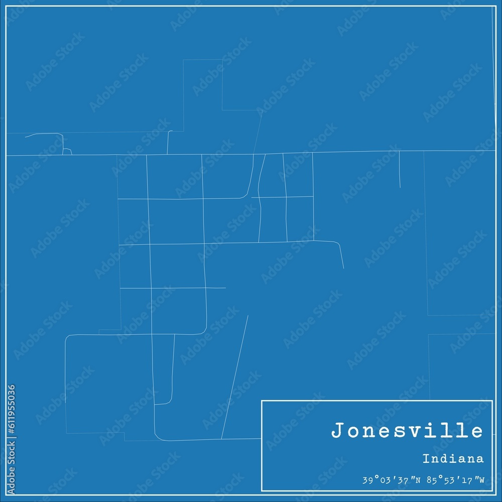 Blueprint US city map of Jonesville, Indiana.