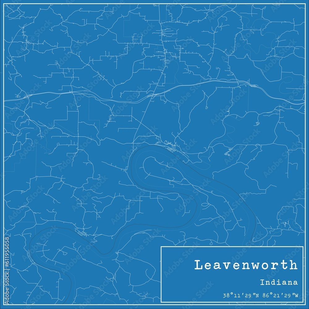 Blueprint US city map of Leavenworth, Indiana. Blueprint US city map of Leavenworth, Indiana.