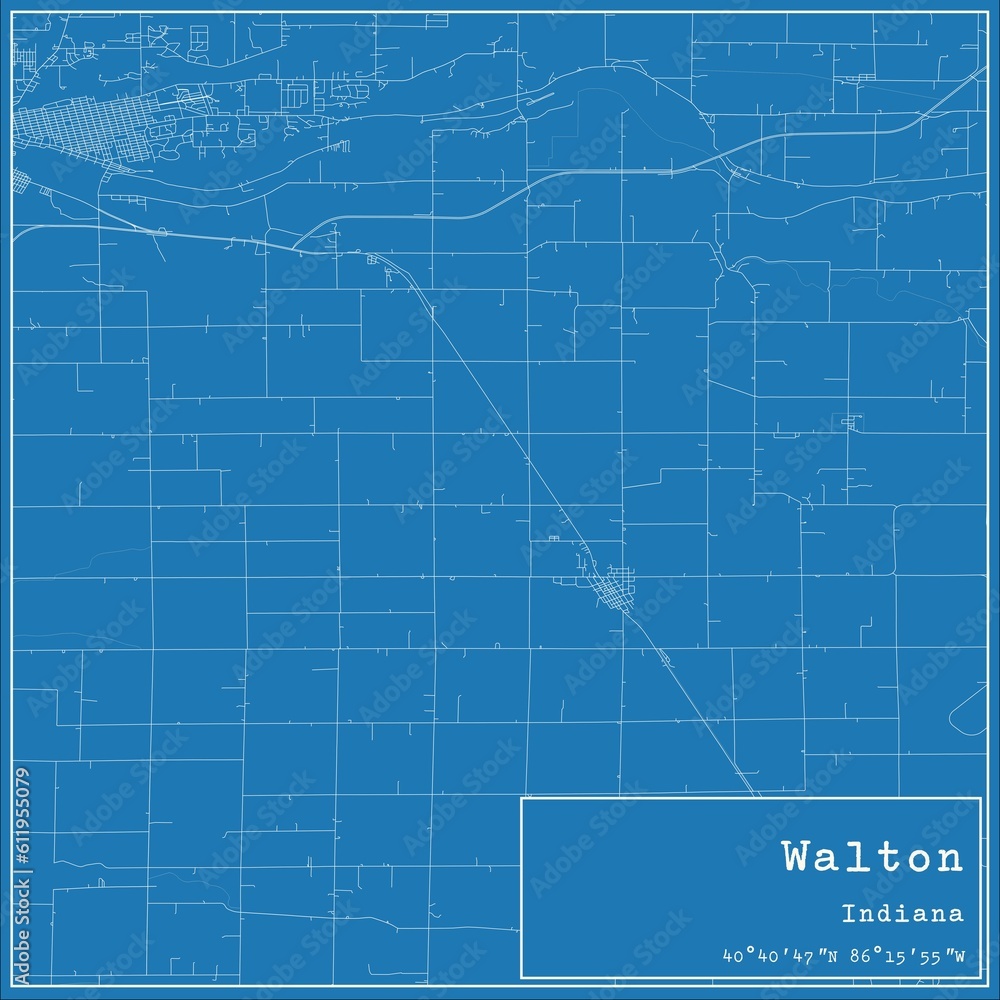 Blueprint US city map of Walton, Indiana.