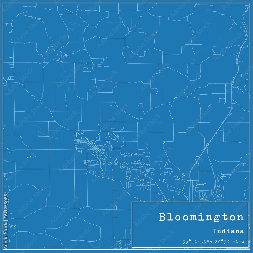 Blueprint US city map of Bloomington, Indiana.