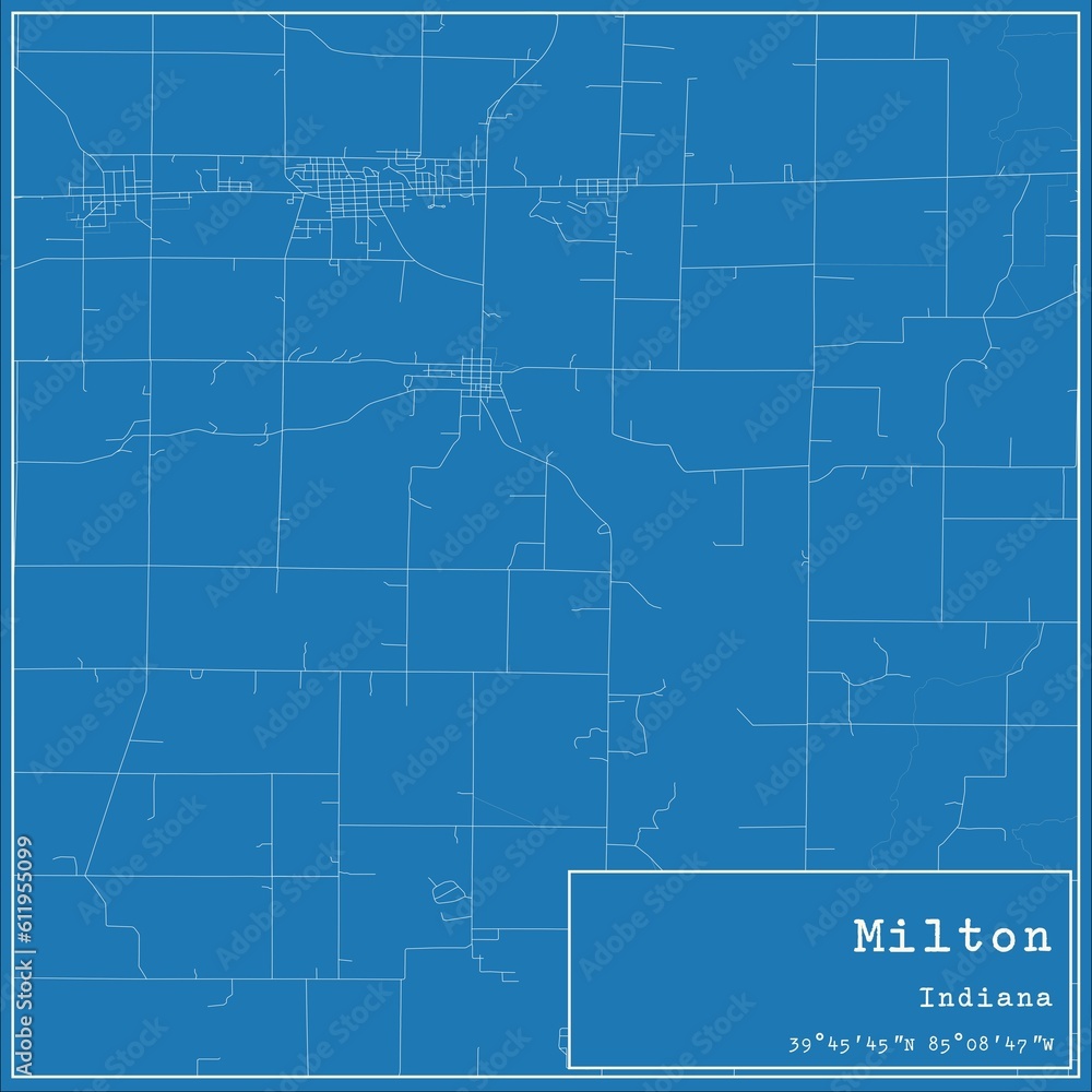 Blueprint US city map of Milton, Indiana.