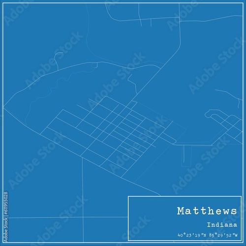 Blueprint US city map of Matthews, Indiana. photo