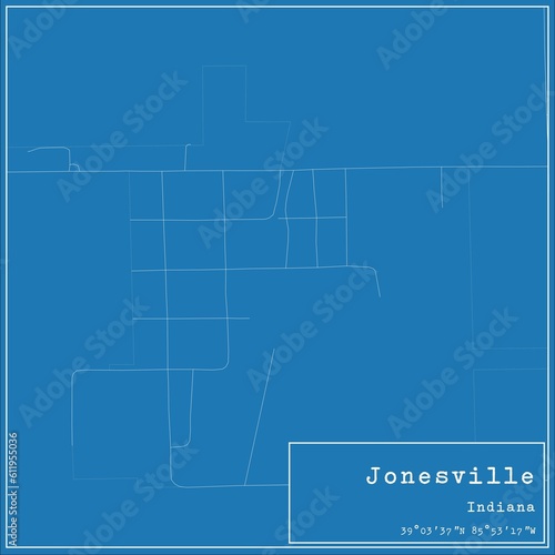 Blueprint US city map of Jonesville, Indiana. photo
