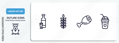 drinks outline icons set. drinks thin line icons pack included alcohol, grain, ham, frappuccino vector.