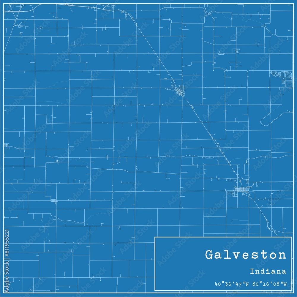 Obraz premium Blueprint US city map of Galveston, Indiana.