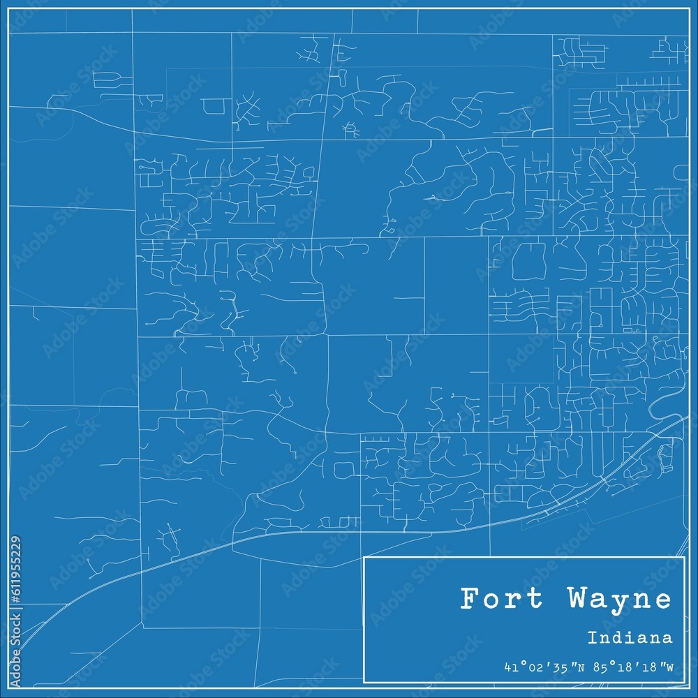Blueprint US city map of Fort Wayne, Indiana. Blueprint US city map of Fort Wayne, Indiana.