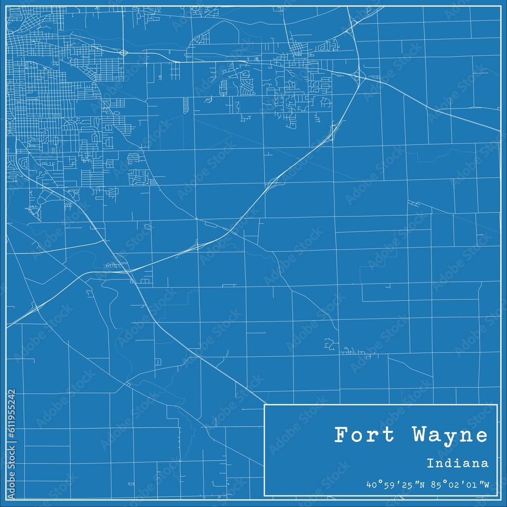 Obraz premium Blueprint US city map of Fort Wayne, Indiana.
