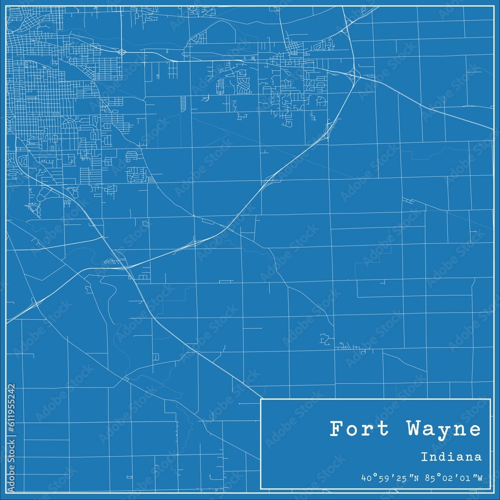 Blueprint US city map of Fort Wayne, Indiana.