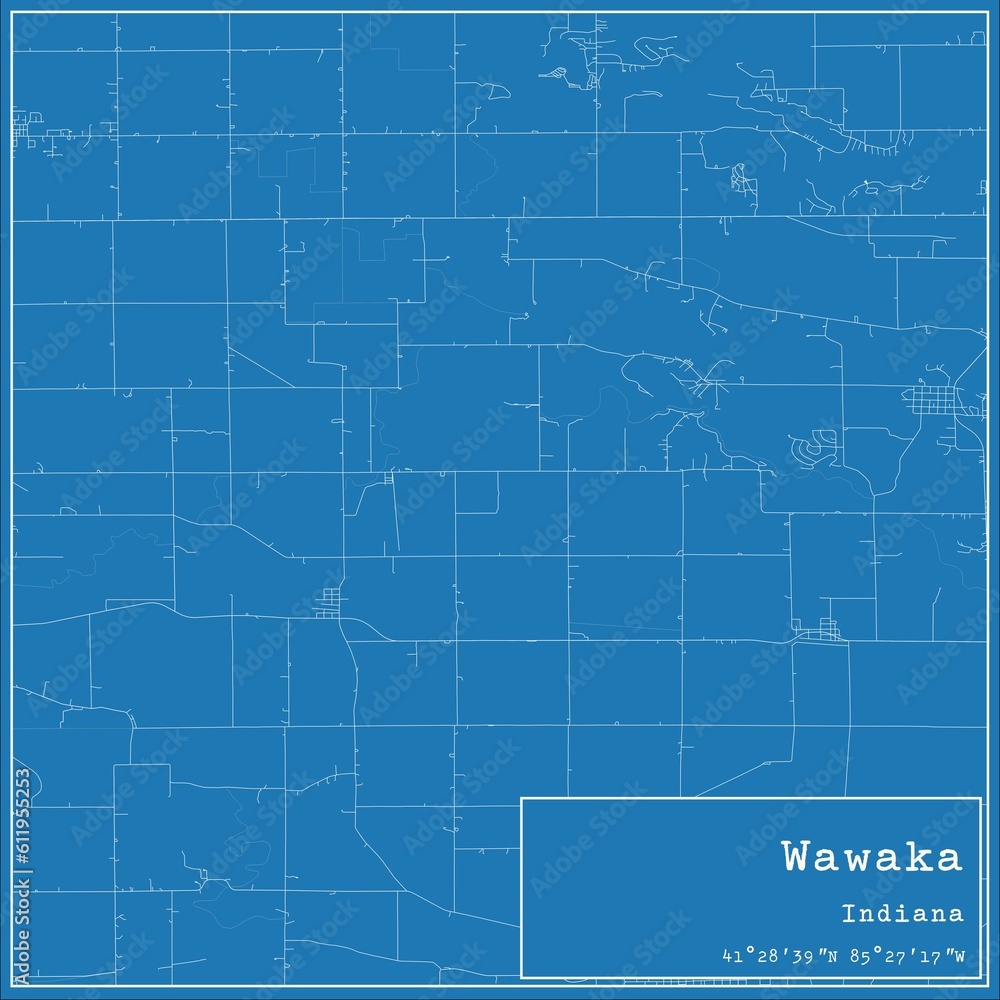 Blueprint US city map of Wawaka, Indiana.