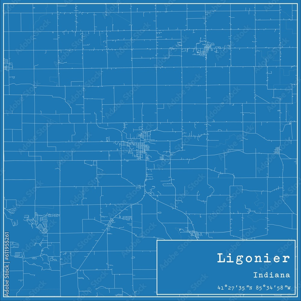 Blueprint US city map of Ligonier, Indiana. Blueprint US city map of Ligonier, Indiana.