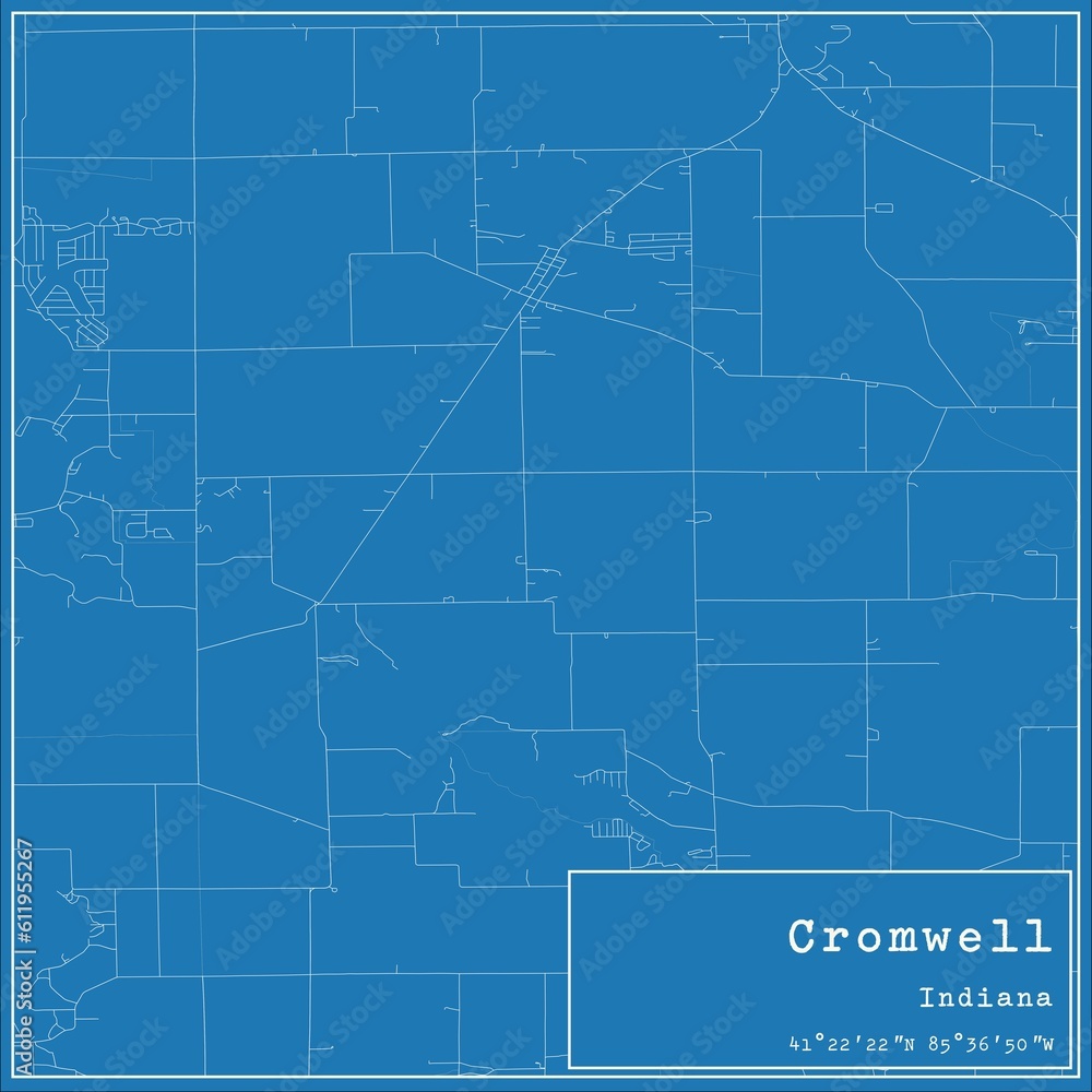 Fototapeta premium Blueprint US city map of Cromwell, Indiana.