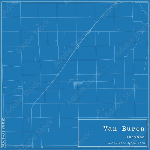 Blueprint US city map of Van Buren  Indiana.