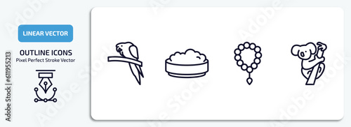 culture outline icons set. culture thin line icons pack included aw on a branch, rice pudding, beads, australian koala vector.