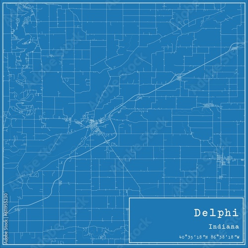 Blueprint US city map of Delphi, Indiana. photo