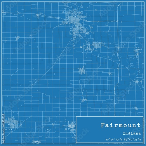 Blueprint US city map of Fairmount  Indiana.
