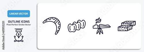 culture outline icons set. culture thin line icons pack included australian boomerang, ajotomate, calumet, turron vector.