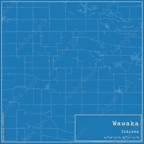 Blueprint US city map of Wawaka, Indiana.