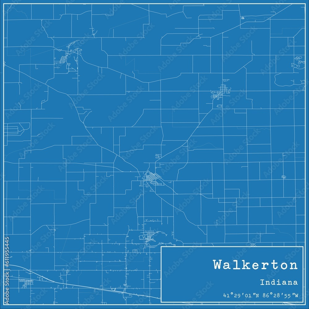 Fototapeta premium Blueprint US city map of Walkerton, Indiana.