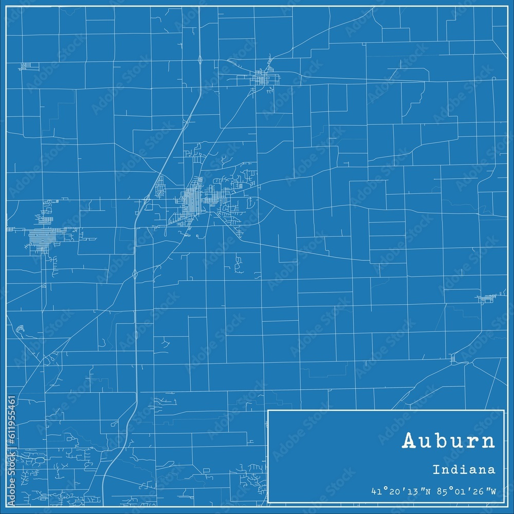Blueprint US city map of Auburn, Indiana. Blueprint US city map of Auburn, Indiana.