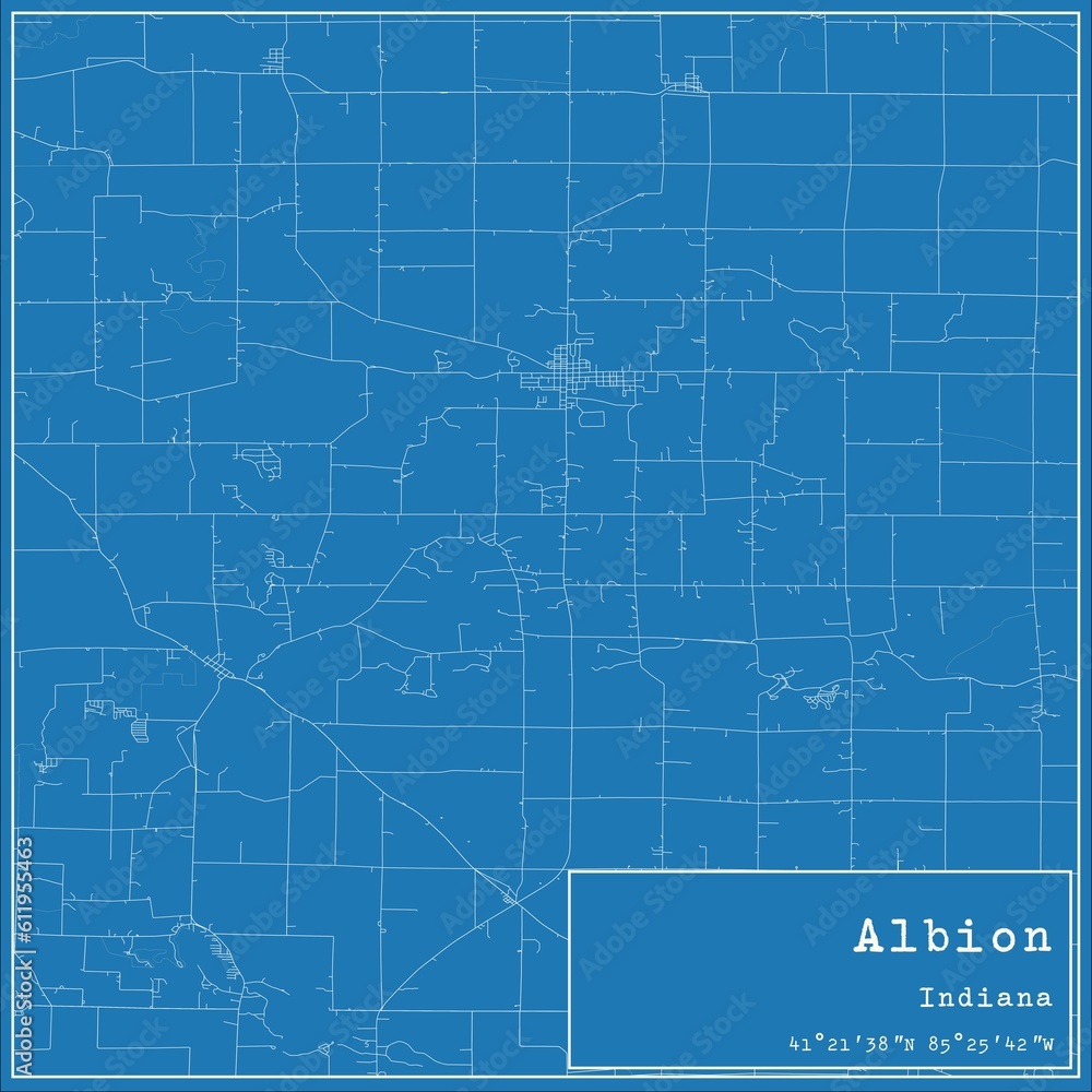 Fototapeta premium Blueprint US city map of Albion, Indiana.