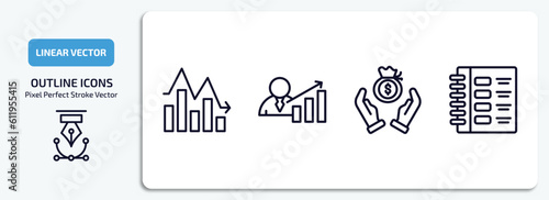 cryptocurrency outline icons set. cryptocurrency thin line icons pack included fluctuation, economist, saving, ledger vector.