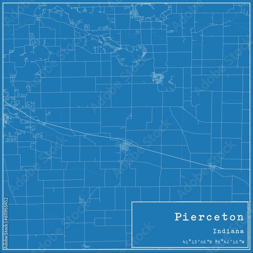 Blueprint US city map of Pierceton  Indiana.