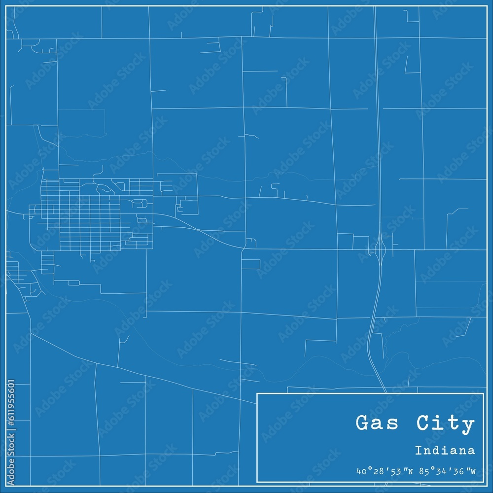 Blueprint US city map of Gas City, Indiana.